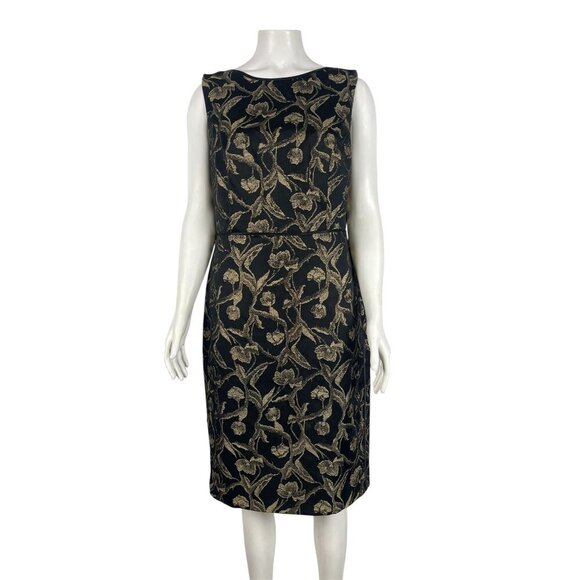 Talbots Holiday Party Dress 12 Black Sleeveless Gold Pockets Christmas New Year - Picture 1 of 9